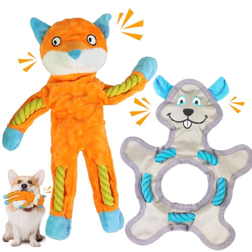 Acehome Hundespielzeug aus Seil für Hunde, quietschendes Spielspielzeug, Kauspielzeug für Hunde mit Knisterpapierseil für mittelgroße Hunde, Geschenke (Orange und Grau) von Acehome