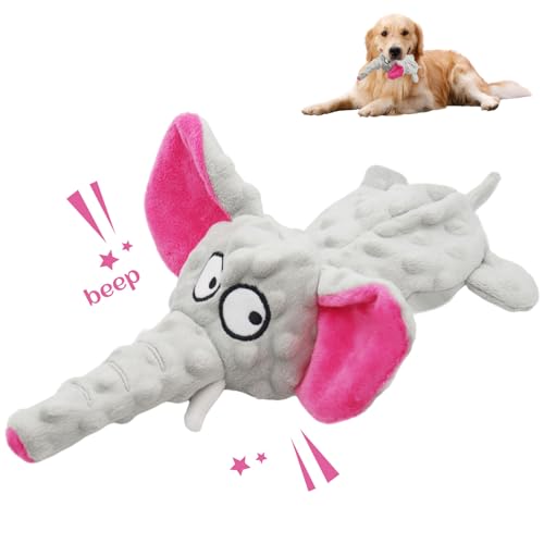 Acehome Quietschendes Hundespielzeug, interaktives Elefanten-Hundespielzeug, keine Füllung, Plüsch-Kauspielzeug mit Knisterpapier, langlebiges Hundespielzeug für mittelgroße und große Hunde, von Acehome