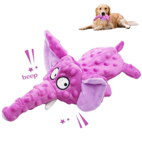 Acehome Quietschendes Hundespielzeug, interaktives Elefanten-Hundespielzeug, keine Füllung, Plüsch-Kauspielzeug mit Knisterpapier, langlebiges Hundespielzeug für mittelgroße und große Hunde, von Acehome