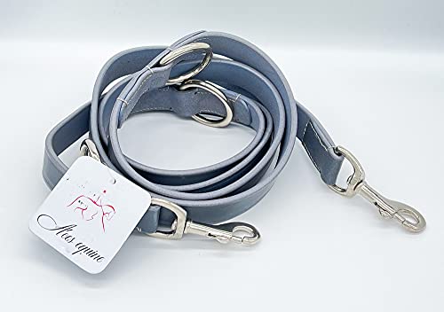 Trainingsleine für Hunde, Polizei-Stil, Leder, 203 cm lang, Schwarz / Braun / Hellgrau (Grau, 1,9 cm breit) von Aces Equine