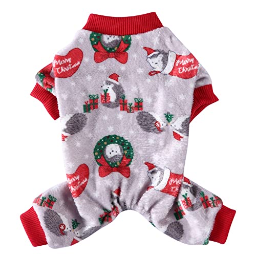 Acfthepiey Haustier-Pyjama mit weihnachtlichem Igel-Aufdruck, weich, warm, Fleece, Hundeanzug, Welpenpullover, Größe L von Acfthepiey