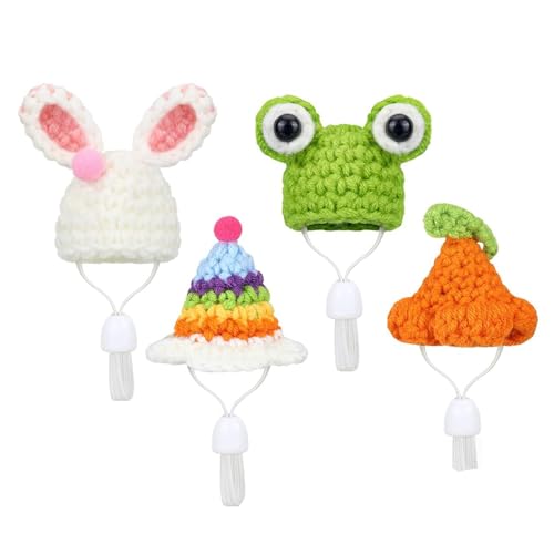 Voragrl Mini-Hüte für kleine Tiere, mit verstellbarem Riemen, hübsch, handgestrickt, Frosch, Regenbogen, Karotte, winzige Hüte, langlebig, einfach zu bedienen, hohe Haltbarkeit, 4 Stück von Acfthepiey