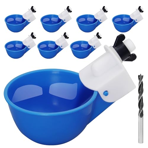 Achicklead Hühner-Bewässerungsbecher, 8 Packungen, automatischer Hühner-Wasser-Futterspender geeignet für Küken, Enten, Gans, Truthahn und Hasen, Geflügel-Wasserfutter-Set (blau) von Achicklead