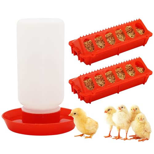 Achicklead Hühner-Futterstation und Bewässerungs-Set, 1 l, Kükenbewässerung und 2 Stück, Flip-Top-Küken-Futterstation mit 12 Futterlöchern für Enten/Wachteln, Baby-Küken-Starter-Set für kleines Achicklead Hühner-Futterstation und Bewässerungs-Set, 1 l, Kükenbewässerung und 2 Stück, Flip-Top-Küken-Futterstation mit 12 Futterlöchern für Enten/Wachteln, Baby-Küken-Starter-Set für kleines von Achicklead