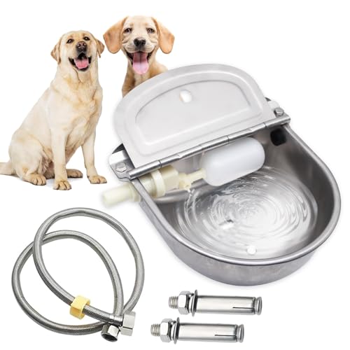 Automatischer Wassernapf für Hunde, große Größe, Tier-Trinkwassernapf, Outdoor-Wassernapf, 304 Edelstahl, Wassernapf mit Schwimmerventil, Ablaufloch, Rohr, für Geflügel und Vieh von Achicklead