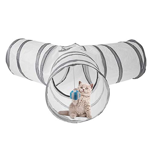 AchidistviQ Haustier-Tunnel für drinnen und draußen, Kaninchen, Katzen, Welpen und Hunde, faltbar, 3-Wege-Tunnel und Schlauch-Spielzeug, interaktives Katzenspielzeug, leicht zu reinigen, Weiß von AchidistviQ