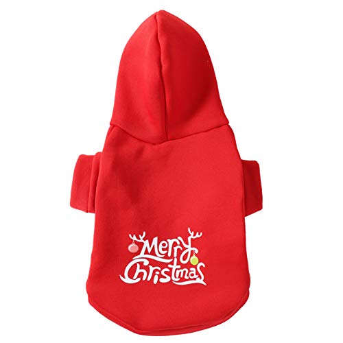 AchidistviQ Weihnachts-Outfit, Hunde-Kapuzenpullover mit Aufschrift "Merry Christmas", für kleine und mittelgroße Hunde geeignet, Rot von AchidistviQ