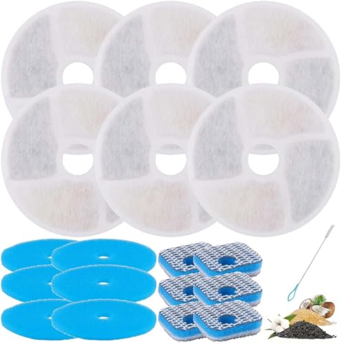 Acmerota Replacement Cat Water Fountain Filter Compatible for WF040 Water Dispenser Fountain 6Set Cat Water Fountain Filter Suitable for NPET WF160 WF040 WF120 Dispenser Fountain with Foam Sponge von Acmerota