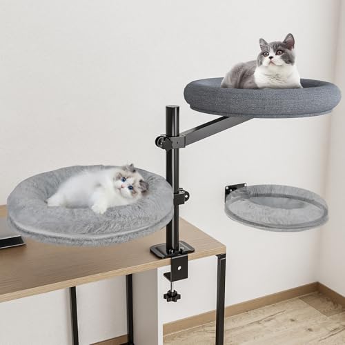 Doppel-Katzen-Schreibtischbett, um 360 ° drehbar, erhöhter Schreibtisch, Katzenbett, verstellbarer erhöhter Schreibtisch, Kätzchenbett, bis zu 36,3 kg, waschbar, weicher Stoff Doppel-Katzen-Schreibtischbett, um 360 ° drehbar, erhöhter Schreibtisch, Katzenbett, verstellbarer erhöhter Schreibtisch, Kätzchenbett, bis zu 36,3 kg, waschbar, weicher Stoff von Acools