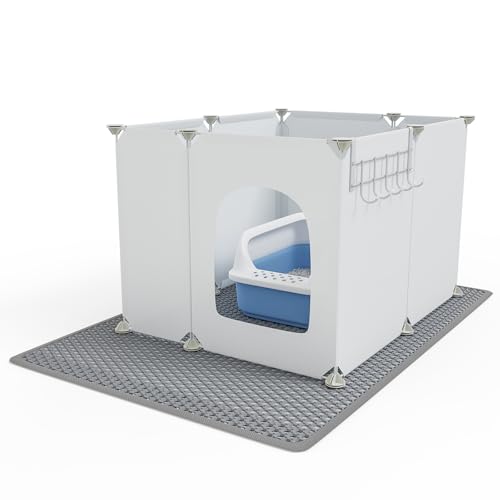 Katzentoiletten-Gehäuse, großer Katzentoiletten-Spritzschutz ohne Leckage (61 cm L × 48 cm B × 41,9 cm H) Faltbare Katzentoilette Bildschirm mit rutschfesten Matten, Haustier-Badezimmer-Urinischilden von Acools