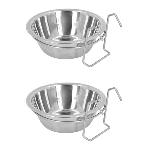 Acouto 2pcs Hängende Haustierschalen, Edelstahlhundschüssel Stabiler Lebensmittelhalter mit Haken -Käfig -Zubehör für Große Mittelgroße Hund von Acouto