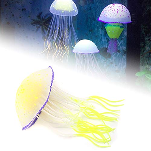 Acouto Aquarium Dekoration Simulation Silikon Künstliche Qualle Guter Fluoreszenzeffekt Aquarium Unterwasser Landschaft Ornament (Gelb) von Acouto