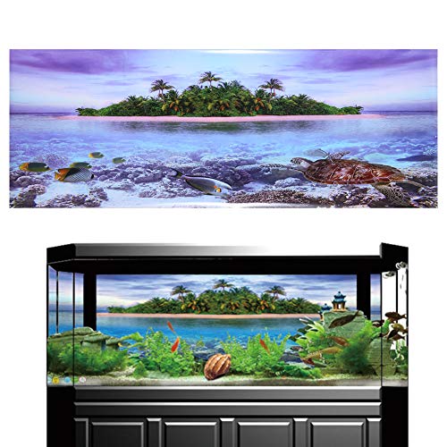 Acouto Plakat Aquarium Hintergrund Poster 3D-Effekt PVC Wasserdichter Aufkleber Selbstklebender Coconut Tree Beach für Dekoration (122 46cm) von Acouto