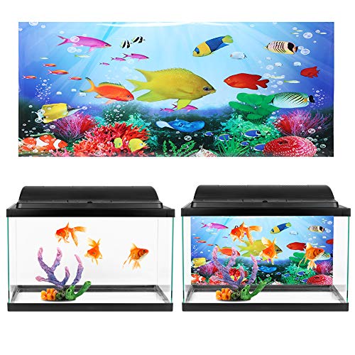 Acouto Aquarium Poster Hintergrund Poster Dekorative Malerei PVC Aufkleber Lebendige Mehrfarbige Kleine Fisch Landschaft Bild für Aquarium Aquarium Dekoration (61 * 41cm) von Acouto