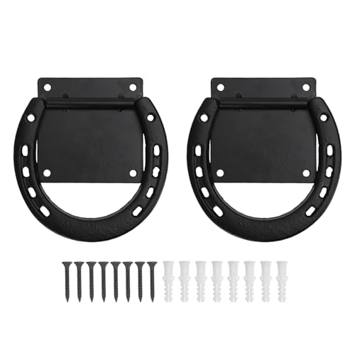 Acouto Hufeisenkrawattenringe, Massive Schwarz Beschichtete Pferdekrawatten, Stand Stabile Vorräte, 2 Packung mit Ausdehnungsschrauben für Pferde von Acouto