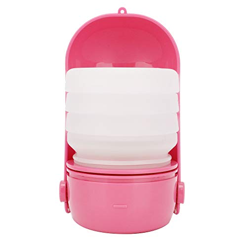 Acouto Hundewasserflasche, 350 Ml Zusammenklappbares Tragbares Haustier-Reise-Wassertrinkbecher-Silikonmaterial, Auslaufsicher Und Bpa-Frei (Rosa) von Acouto