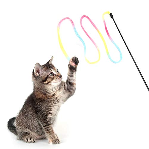 Acouto Lustige Katze Kötzchen Haustier Spielen Spielzeug Katze Stoff Teaser Stick r Interaktives Spielzeug Interaktives Regenbogen Zauberstab Schnur Spielzeug von Acouto