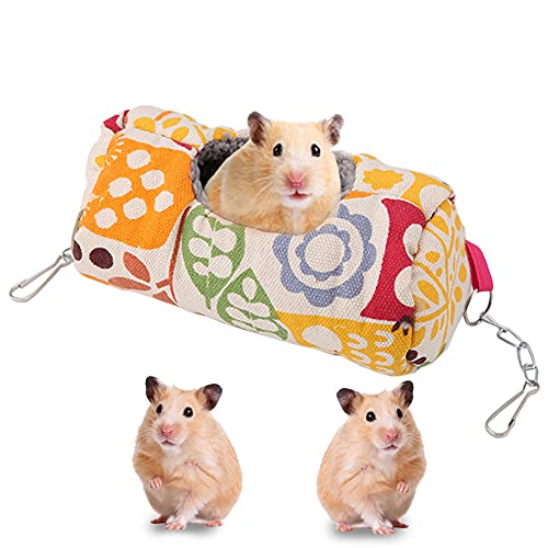 Acouto Plüsch Vogel Vogel Meerschweinchen Hamster Höngematte Höngematte Warme Weiche Plüsch Papagei Höngematte Spielzeug Zylindrisches Vogelnest (9 * 9,5 * 19cm beige Tierblumen) von Acouto