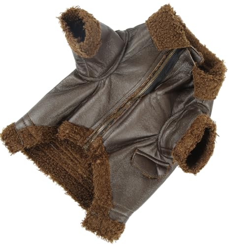 Acouto Winter-Ledermantel für Hunde, warmer Haustiermantel für kleine und mittelgroße Hunde, mit Plüschfutter für kaltes Wetter, PU-Material, winddicht (Größe XL) von Acouto