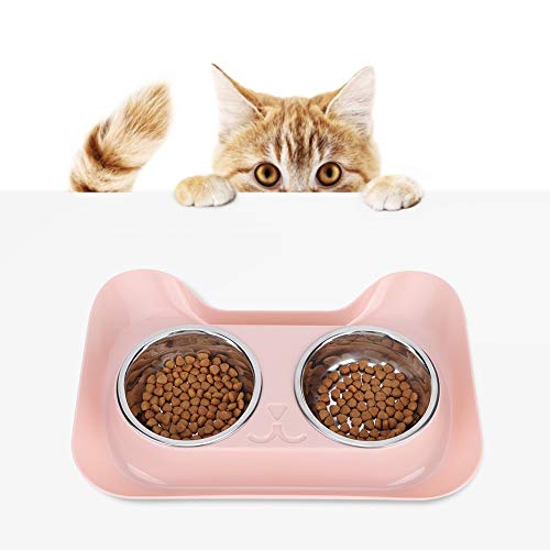 Edelstahl Pet Cat Double Bowls Feeder Wasserfutterbecken Fütterungsversorgung für Hunde Katzen Und Haustiere (Blau/Pink/Grün) (Rosa) von Acouto