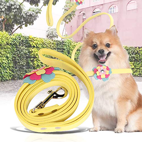 Hundeleine und Halsband Set, Pet Pull Leash mit Schönen Flower Pet Pulling Rope Puppy Cat Kleine Hunde Pulling Cable Leash (Gelb) von Acouto