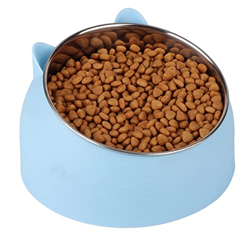 Hundenapf, 15 Grad Gekippte Tiernahrungsschalen Edelstahl Abnehmbare Tiernahrungsfutter- und Wasserzufuhr für Kleine Hundewelpen (Blau) von Acouto