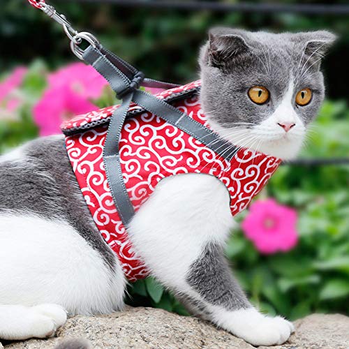Katzen-Geschirre und -leine Set, Niedliche gepolsterte Weste mit Katzengeschirr mit verstellbarem weichem Outdoor-Netz für Katzen (XS #01) von Acouto