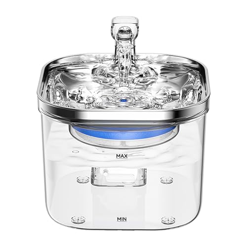 Katzen-Wasserbrunnen mit intelligenter Induktion, 2L/1,899.4 g Halb Edelstahl Haustier Trinkbrunnen Automatischer Wasserspender mit Leise für Katze Hund Andere Haustiere 5V (Transparent2) von Acouto