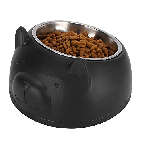 Pet Cat Futternapf 15° geneigt Edelstahl Hundefutter Wasser Futternapf Rutschfester Futternapf Reduziert den Druck auf Katze Halswirbel, Leicht zu Reinigen (Schwarz) von Acouto