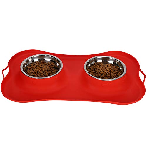 Pet Feeding Bowl Anti-Rutsch-Doppel Pet Bowl Silikon Edelstahl Katzen Hunde Wasserfutterautomat Leicht zu Reinigende Tierbedarf von Acouto
