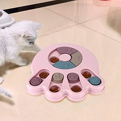 Tragbare Plastiknahrungsfutterschale Aus Kunststoff Lernpuzzle Interaktives Spielzeug Langsam Spendende Fütterung Futtertierfutter für Hunde Katzen (Pink-Round/Claw von Acouto