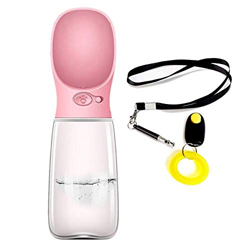 AcserGery Hunde Wasserflasche, 550ml BPA Hund Trinkflasche mit Senden Pfeife und Hundetrainer (Pink) von AcserGery