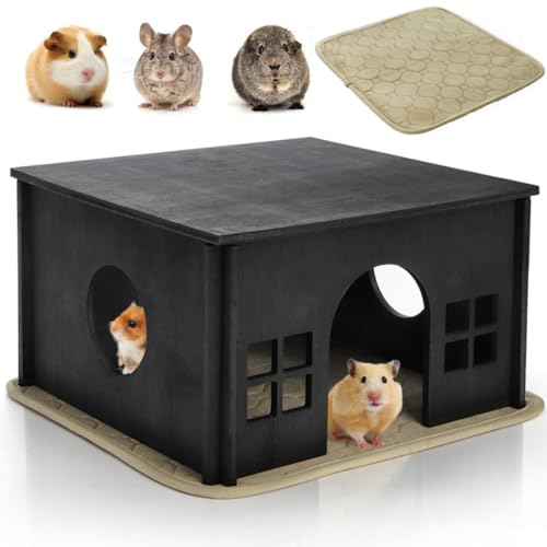 Acshio Hamsterhaus aus Holz, Meerschweinchenversteck mit weichen Mattenfenstern, abnehmbare kleine Haustiere, Waldhaus-Dekoration für Chinchilla-Mäuse, Rennmäuse, Mäuse, Zwerg Acshio Hamsterhaus aus Holz, Meerschweinchenversteck mit weichen Mattenfenstern, abnehmbare kleine Haustiere, Waldhaus-Dekoration für Chinchilla-Mäuse, Rennmäuse, Mäuse, Zwerg von Acshio