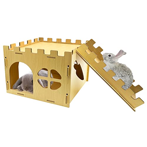 Acsist Extra großes, stabiles Hasenhaus, Kaninchenversteck mit Treppe, abnehmbares Spielhaus für Kaninchen, Meerschweinchen, Chinchilla, Igel von Acsist