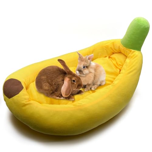 Acsist Großes Hasenbett, Kaninchenbett, Bananenform, weich und maschinenwaschbar, mit abnehmbarem Kissen, für Meerschweinchen, Chinchilla, Eichhörnchen, Igel und andere Kleintiere (Gelb) von Acsist