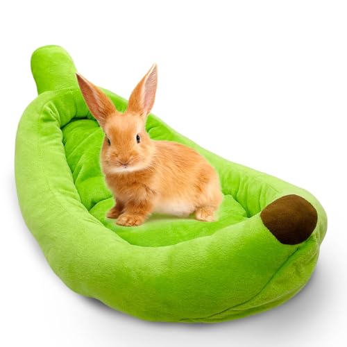 Acsist Hasenbett, dickes und weiches Kaninchenbett mit abnehmbarer Matte, maschinenwaschbar und gemütliches Hasen-Plüschhaus, warmes Kleintier-Schlafkissen (grüne Bananenform, M) von Acsist