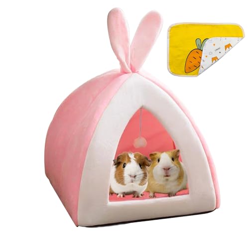 Acsist Hasenbett Meerschweinchen Versteck Hamster Schlafhaus Warm Waschbar Kleintiere Höhle Betten für Häschen Meerschweinchen Frettchen Chinchilla Niedliche Hütte mit Matte Rosa von Acsist