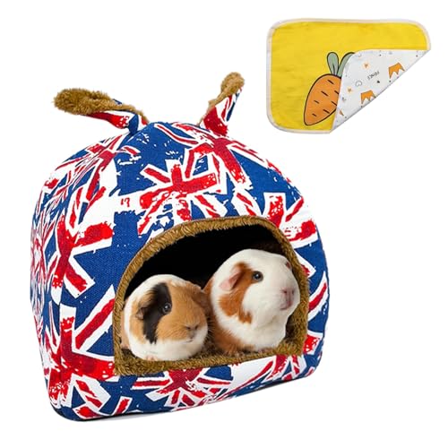 Acsist Hasenbett Meerschweinchenversteck Hamster Schlafhaus Warm Faltbar Kleintiere Höhle Betten für Hasen Meerschweinchen Frettchen Chinchilla Niedliche Hütte mit Matte Blaue Nationalflagge von Acsist