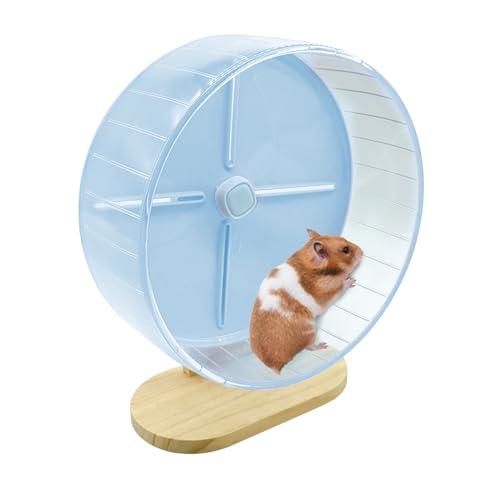 Acsist Silent Hamster Laufrad 25,9 cm, mehrere Farben erhältlich, leises Laufrad mit höhenverstellbarem Holzständer für Rennmäuse, Zwerghamster, Mäuse (blau) von Acsist