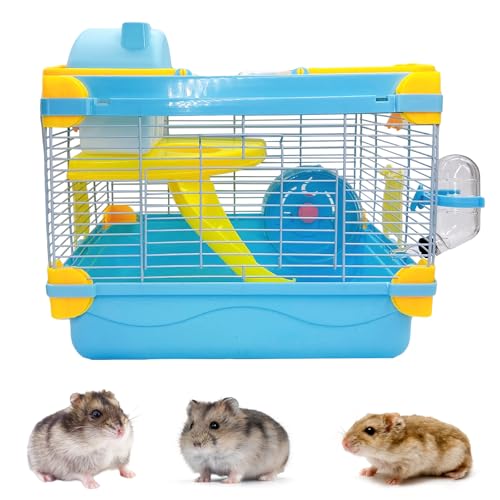 Acsist Tragbarer Hamsterkäfig, 2 Ebenen, Zwerghamster-Habitat, Kleintier-Reisekäfig mit Laufrad, Mauskäfige für Rennmäuse, Mäuse oder andere kleine Haustiere, 28 x 23,5 x 24 cm (Stil 1) von Acsist