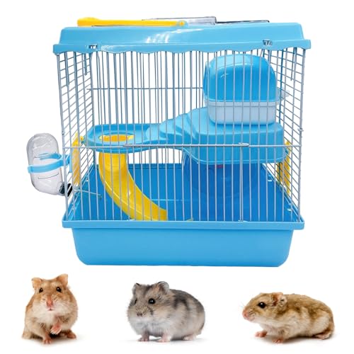 Acsist Tragbarer Hamsterkäfig, 2 Schichten, Zwerghamster-Habitat, Kleintier-Reisekäfig mit Laufrad, Mauskäfige für Mäuse, Rennmäuse oder andere kleine Haustiere, 27 x 21 x 28 cm (Stil 3) von Acsist