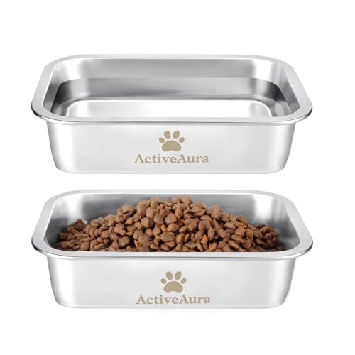 Hundenapf aus Edelstahl, 2er-Set, für drinnen und draußen, mit Gummi-Pads für draußen und Zuhause, Futternapf, weniger rutschende Futternäpfe für kleine und mittelgroße Hunde, 2 l Hundenapf aus Edelstahl, 2er-Set, für drinnen und draußen, mit Gummi-Pads für draußen und Zuhause, Futternapf, weniger rutschende Futternäpfe für kleine und mittelgroße Hunde, 2 l von ActiveAura