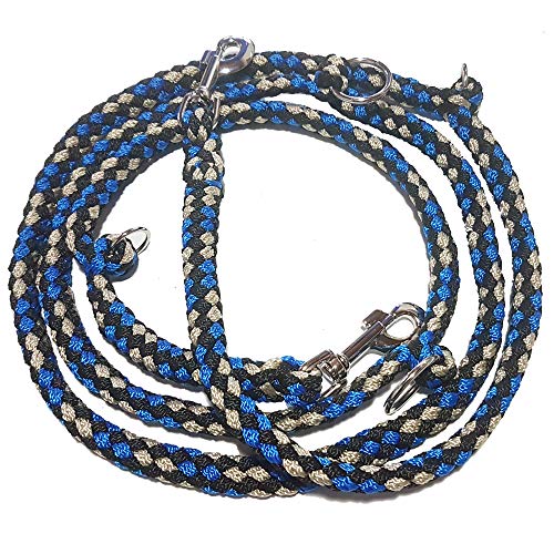 Geflochtene Hundeleine, Multileine, 4-Fach verstellbar, 2,80 m lang, rund, Durchmesser 15mm, für größere und große Hunde, blau-schwarz-weiß, Made IN Germany von Seepark