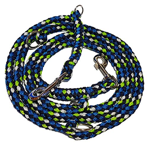 Hundeleine geflochten für größere und große Hunde 4-Fach verstellbar 2,8 m lang 4-farbig (apfelgrün-wasserblau-Marineblau-weiß), Made IN Germany von Yireal