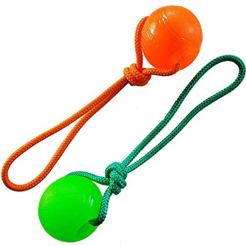 Activity4Dogs Hundespielzeug für große Hunde Ball mit Schnur 2er Set schwimmfähig, robust, 76 mm (grün-orange) von Activity4Dogs