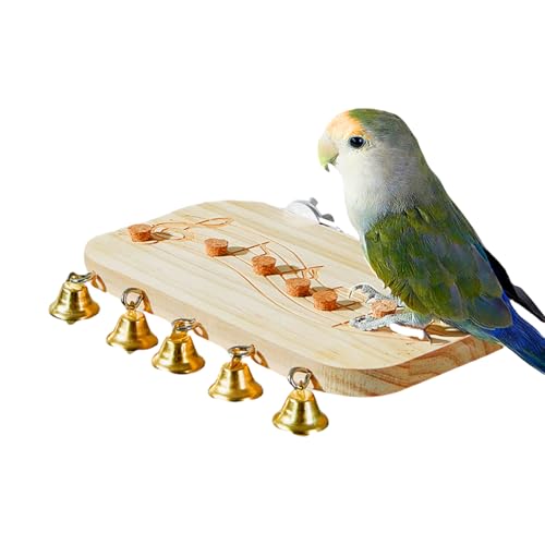 Acunny Flache Vogel Sitzstange,Flache Holzspielzeuge zum Nagen Vogel Schaukel Spielstange | Natürliches Zubehör Mit Glöckchen Für Kleintiere Und Vögel Balkon Terrasse von Acunny