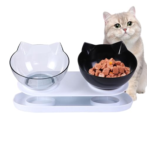 Acunny Futternapf für Katzen, geneigte Schalen für Katzen, erhöhter Futterbehälter für Katzen, abnehmbare Doppelschalen für Katzen, Futter- und Tränke-Set von Acunny