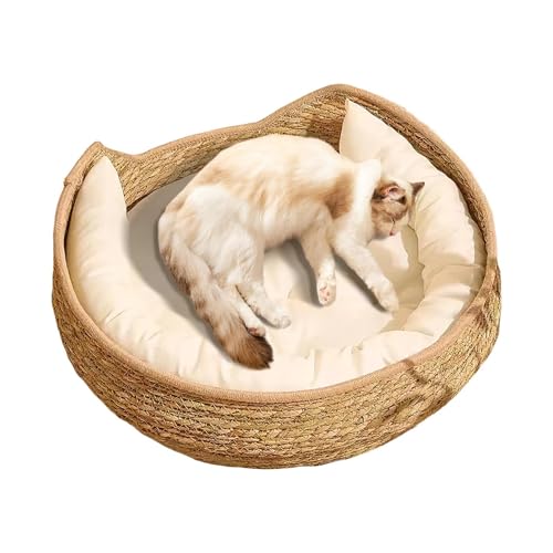 Acunny Katzenbett,Handgewebter Katzenkorb Aus Baumwollseil | Weiches Webtechnik Haustier Schlafmöbel Ruhen Kratzen,Für Katze Hund Welpen Alle Rassen von Acunny