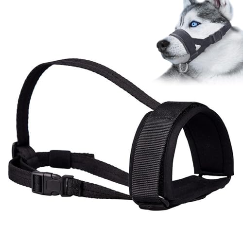 Weicher Nylon-Maulkorb für Hunde, verhindert Beißen, Bellen und Kauen, verstellbare Schlaufe (L, Schwarz) von Aczyqws