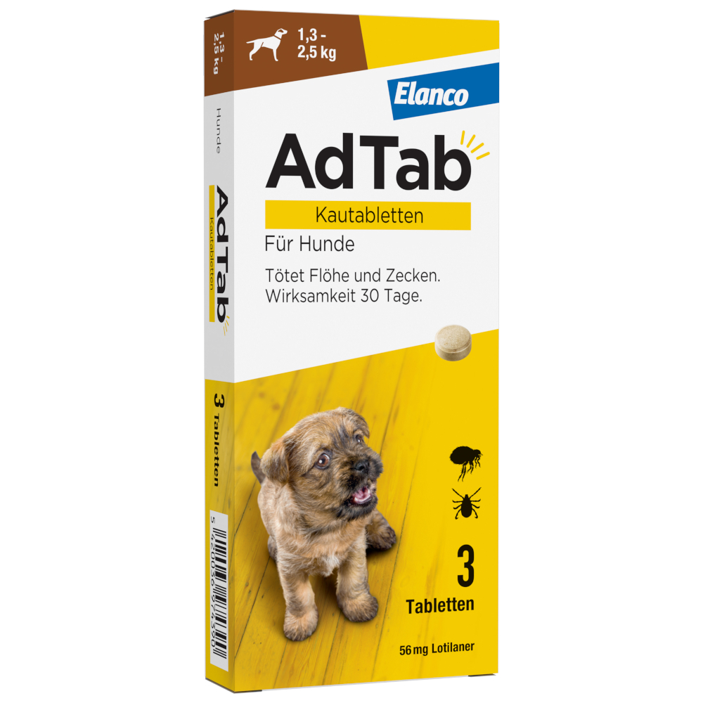 AdTab Kautabletten für sehr kleine Hunde, von 1,3 bis 2,5 kg - Sparpaket: 2 x 3 Tabletten AdTab Kautabletten für sehr kleine Hunde, von 1,3 bis 2,5 kg - Sparpaket: 2 x 3 Tabletten von AdTab